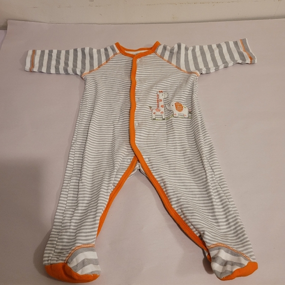 4/$10 Little Me Gray and Orange Striped Footie Pajamas Size 9 Months - Picture 1 of 3
